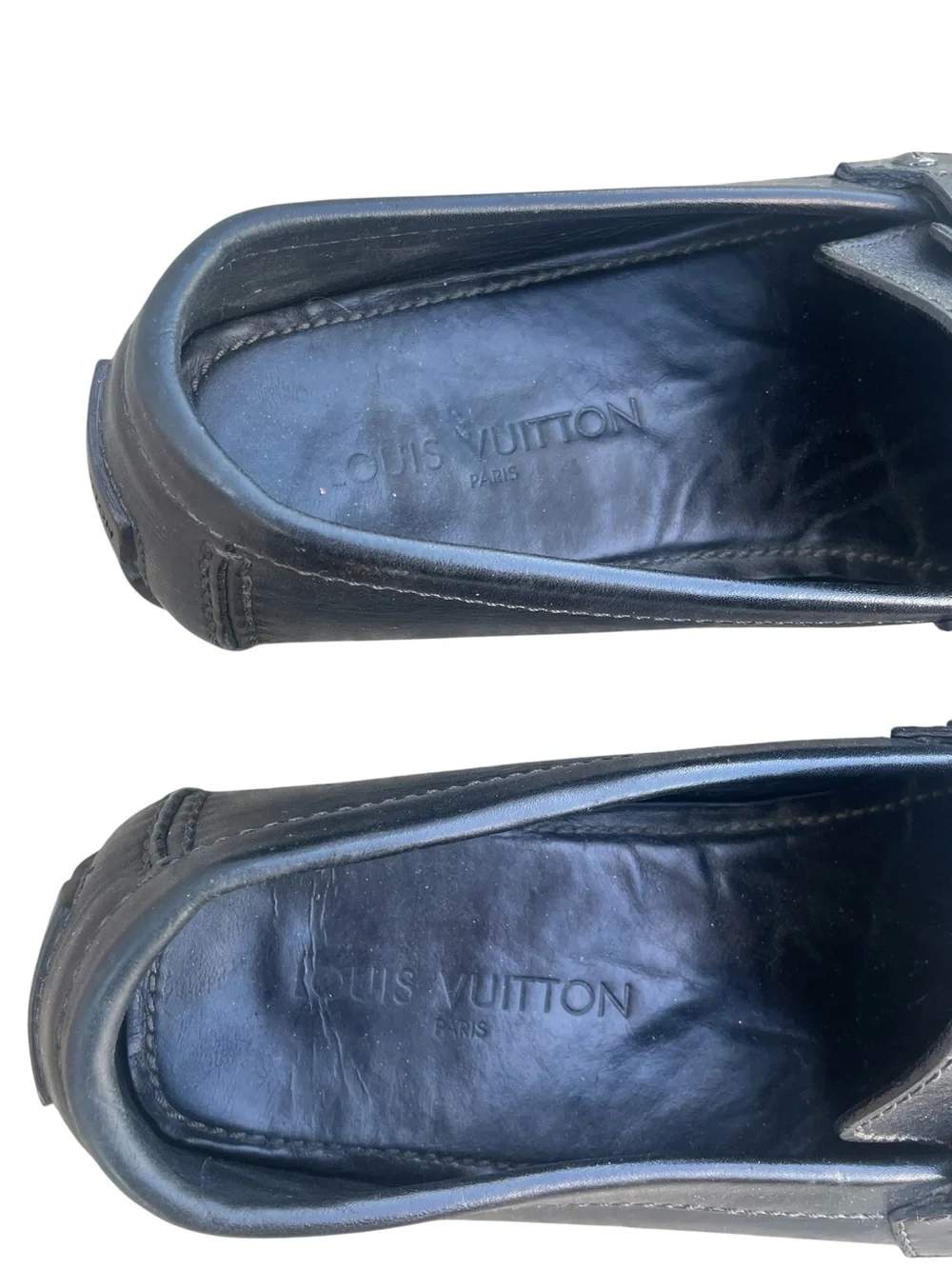 *AUTHENTIC* Louis Vuitton Black Leather Driving Loafers, Size 10.5, COA in photo